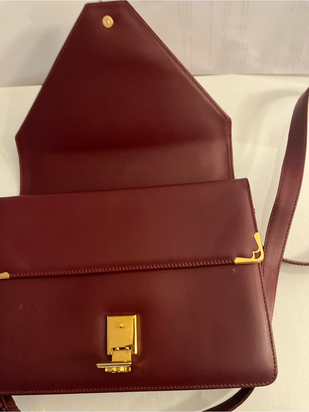 Cartier Burgundy Leather Shoulder Bag with Gold Hardware - Picture 6 of 14